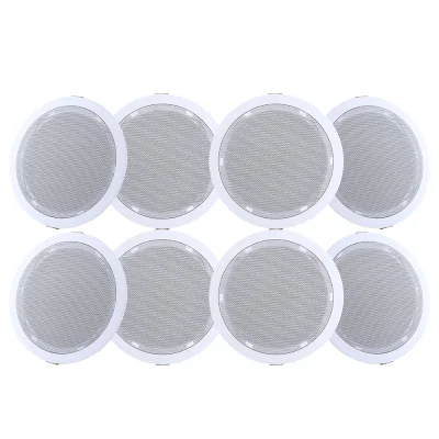 Giantz 6 Inch In Ceiling Speakers 8 Pack, 80W Home Audio Stereo, ABS Enclosure, Easy Install, White, Surround Sound