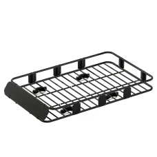 Giantz Universal 160cm Black Roof Rack Basket | Steel Cargo Carrier with 100kg Capacity & Wind Deflector for Cars