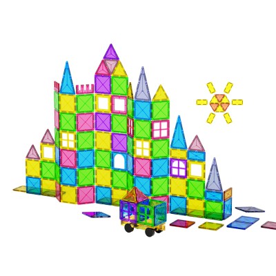 Keezi 120pcs Kids Magnetic Tiles Set - Educational BPA-Free STEM Toy with Storage Box for Ages 3+