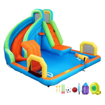 AirMyFun Kids Inflatable Water Slide Park with Cannon, Climbing Wall, Soccer Goal, PVC, 427x374cm Outdoor Play