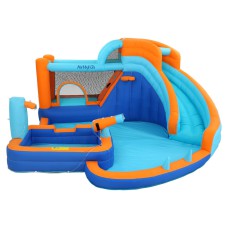 AirMyFun Kids Inflatable Water Slide Park and Jumping Castle, 382x381cm, PVC, Trampoline, Water Cannon, Ages 3+