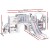 Keezi 4-in-1 Kids Slide Swing Set with Basketball Hoop, Football, Telescope, HDPE, 132cm, Grey Outdoor Playset