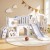 Keezi 4-in-1 Kids Slide Swing Set with Basketball Hoop, Football, Telescope, HDPE, 132cm, Grey Outdoor Playset