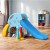 Keezi 5-in-1 Kids Slide Set with Basketball Hoop, Baseball Bat, Rock Climbing & Football Goal, 120cm, Blue/Yellow