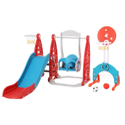 Keezi 6-in-1 Kids Slide Swing Set with Basketball Hoops & Football Goal, Durable HDPE, 140cm, Red & Blue, Outdoor Play Keezi 6-in-1 Kids Slide Swing Set with Basketball Hoops & Football Goal, Durable HDPE, 140cm, Red & Blue, Outdoor Play