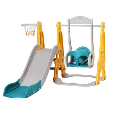 Keezi 3-in-1 Kids Slide Swing Set with Basketball Hoop, Durable Non-Toxic Material, 140cm Adjustable, Green/Yellow