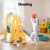 Keezi 3-in-1 Kids Slide Swing Set with Basketball Hoop, Durable Non-Toxic Material, 140cm Adjustable, Green/Yellow