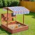 Keezi Kids Wooden Sandpit with Adjustable Canopy, UV Resistant, Solid Oak, 110cm, EN71 Certified, Ages 3-6, Outdoor Fun