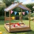 Keezi Wooden Kids Sandpit Sandbox with Canopy, Water Basins, Funnel, Drawing Board, 146cm Outdoor Play Set