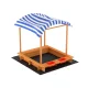 Keezi Kids Wooden Sandpit with UV Canopy, Dual Basins & Storage - 146cm, Treated Timber for Safe Outdoor Fun