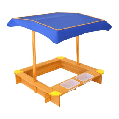 Keezi Kids Wooden Sandbox with Adjustable Waterproof Canopy, Dual Water Basins, and Firwood Construction - 103cm