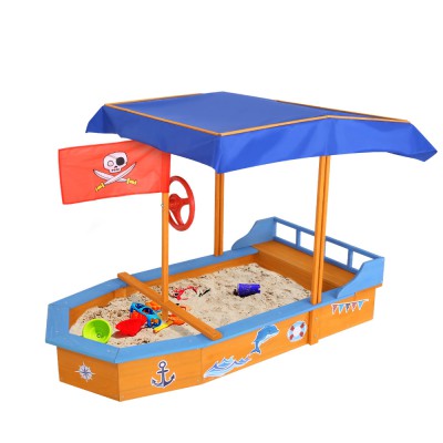 Keezi Kids Wooden Boat Sandpit with Canopy & Bench Seat, Firwood Construction, 150cm, Includes Steering Wheel & Stickers Keezi Kids Wooden Boat Sandpit with Canopy & Bench Seat, Firwood Construction, 150cm, Includes Steering Wheel & Stickers