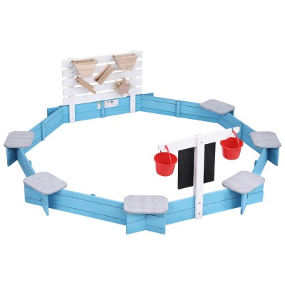 Keezi Kids Sandpit - 215cm Round Wooden Playset with Cover, Funnel, Bench Seat & Beach Toys for Outdoor Fun Keezi Kids Sandpit - 215cm Round Wooden Playset with Cover, Funnel, Bench Seat & Beach Toys for Outdoor Fun