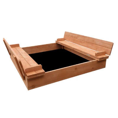 Keezi Kids Wooden Sandpit Sandbox - 90cm, Foldable Seats, Safe Firwood, Outdoor Play, Durable & Easy Assembly