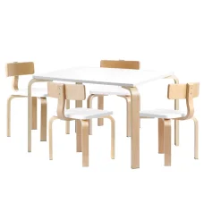Keezi 5PCS Kids Table and Chairs Set - Durable Birch Plywood, Non-Toxic Finish, White/Natural, Easy to Clean