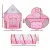 Keezi Kids 3-in-1 Pink Playhouse Tent Set – Pop Up Castle, Crawl Tunnel, Basketball Hoop, Durable Polyester, 135cm