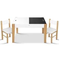 Keezi 3PCS Kids Table & Chairs Set - Eco-Friendly MDF & Pine, Chalkboard Desk, Storage Compartments, EN71 Certified