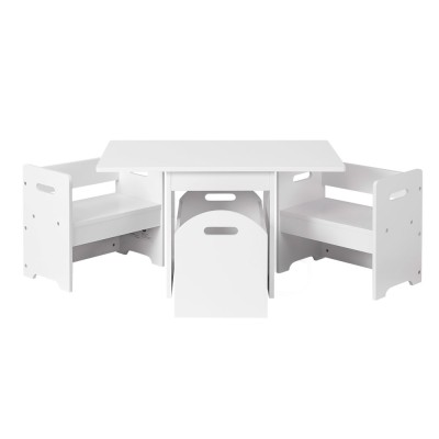 Keezi 3PCS Kids Table and Chairs Set with Storage Box, Eco-Friendly MDF, 75x48cm, White - Safe, Stylish, and Durable