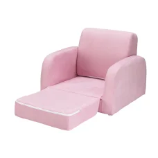 Keezi Kids 2-Seater Flip Open Sofa - Pink Timber Frame, Foam Padding, Removable Cover, Side Pocket, Ages 3+, 74x46x37cm