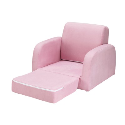 Keezi Kids 2-Seater Flip Open Sofa - Pink Timber Frame, Foam Padding, Removable Cover, Side Pocket, Ages 3+, 74x46x37cm