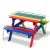 Keezi Kids Wooden Picnic Table Set with Umbrella, Multicoloured, Fir Wood, Seats 4, Indoor/Outdoor, Ages 3-8, Durable