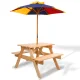 Keezi Kids Wooden Picnic Table Set with Umbrella - Fir Wood, Seats 4, Indoor/Outdoor, Non-Toxic Finish, Ages 3-8