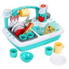 Keezi Kids Kitchen Play Set - Green Pretend Sink with Sensor, Realistic Washing & Removable Legs, 38cm x 27cm x 25cm Keezi Kids Kitchen Play Set - Green Pretend Sink with Sensor, Realistic Washing & Removable Legs, 38cm x 27cm x 25cm