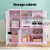 Keezi 80CM Pink Wooden Kids Kitchen Play Set with Oven, Accessories & Blackboard - Imaginative Play for Ages 3+