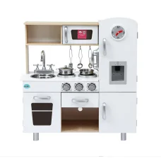 Keezi Kids Wooden Kitchen Play Set - Realistic Pretend Toys with Clock, Phone, Ice Maker, Storage - 72.5x29.5x81.5cm