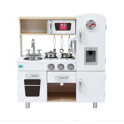 Keezi Kids Wooden Kitchen Play Set - Realistic Pretend Toys with Clock, Phone, Ice Maker, Storage - 72.5x29.5x81.5cm