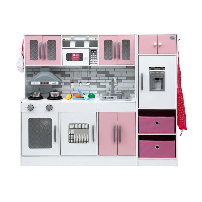 Keezi Kids Kitchen Playset - 2-Piece Wooden, 100CM Pink, Realistic Sounds & Lights, Complete with Fridge & Coffee Maker Keezi Kids Kitchen Playset - 2-Piece Wooden, 100CM Pink, Realistic Sounds & Lights, Complete with Fridge & Coffee Maker