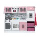 Keezi Kids Kitchen Playset - 2-Piece Wooden, 100CM Pink, Realistic Sounds & Lights, Complete with Fridge & Coffee Maker