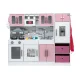 Keezi Kids Kitchen Playset - 2-Piece Wooden, 100CM Pink, Realistic Sounds & Lights, Complete with Fridge & Coffee Maker