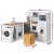 Keezi Kids 2-Piece Wooden Kitchen Playset with Coffee Maker, Realistic Sounds, Storage, Easy Assembly, Ages 3+