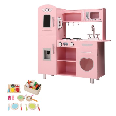 Keezi Wooden Kids Kitchen Play Set - Realistic Pretend Cooking Toys, Pink, 82x29x90cm, Child-Safe, 29-Piece Accessories Keezi Wooden Kids Kitchen Play Set - Realistic Pretend Cooking Toys, Pink, 82x29x90cm, Child-Safe, 29-Piece Accessories