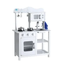 Keezi Wooden Kids Kitchen Play Set - Realistic Pretend Cooking Toys, Solid Wood, 60x30x85cm, Safe & Sturdy, Ages 3+