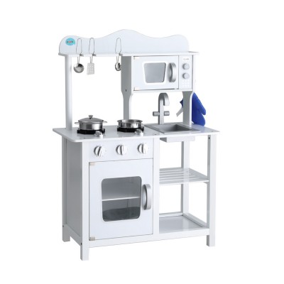 Keezi Wooden Kids Kitchen Play Set - Realistic Pretend Cooking Toys, Solid Wood, 60x30x85cm, Safe & Sturdy, Ages 3+