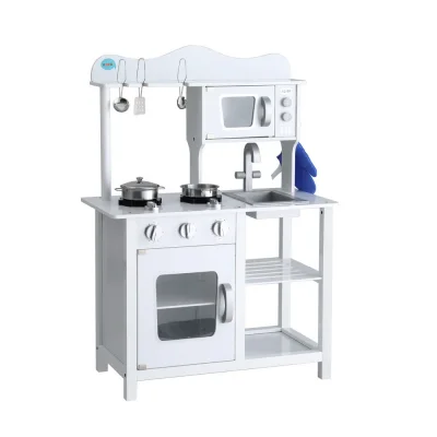 Keezi Wooden Kids Kitchen Play Set - Realistic Pretend Cooking Toys, Solid Wood, 60x30x85cm, Safe & Sturdy, Ages 3+