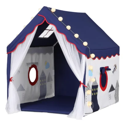 Keezi Kids Play Tent Castle with Floor Mat & String Ball Lights, 134x103cm - Durable Polyester, Indoor/Outdoor Fun