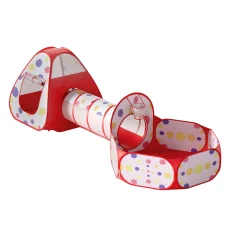 Keezi 3-in-1 Kids Playhouse: Durable Red Pop-Up Tent, Ball Pit, Tunnel & Basketball Hoop – Easy Fold & Store