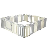 Keezi Baby Playpen 20 Panels – Foldable HDPE Toddler Fence, Safety Lock, Anti-Slip, Easy Assembly, Light Grey/White