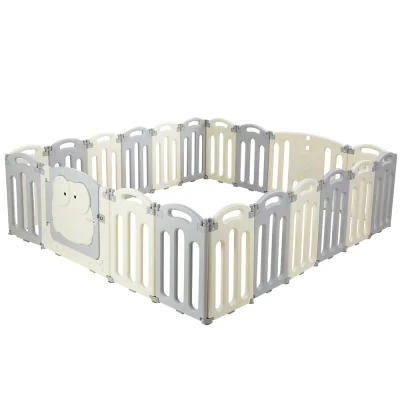 Keezi Baby Playpen 20 Panels – Foldable HDPE Toddler Fence, Safety Lock, Anti-Slip, Easy Assembly, Light Grey/White