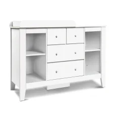 Keezi Baby Changing Table & Storage Chest, White MDF, 142x45x81cm, Non-Toxic Finish, 4 Drawers & Shelves, Removable Top