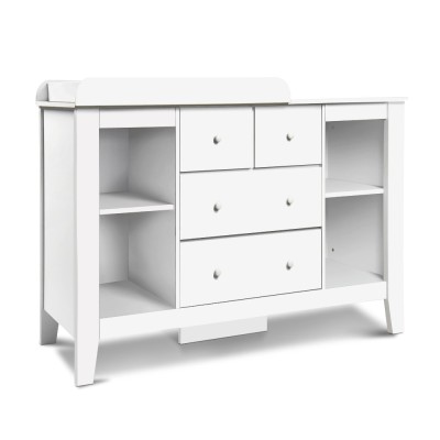 Keezi Baby Changing Table & Storage Chest, White MDF, 142x45x81cm, Non-Toxic Finish, 4 Drawers & Shelves, Removable Top