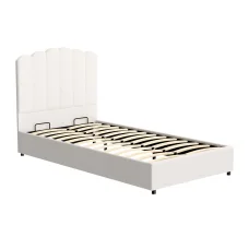 Artiss King Single Bed Frame, Boucle Upholstery, Beige, 215x113x120cm, Gas Lift Storage, Padded Headboard