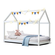 Artiss CASA White Wooden Kids House Bed Frame - Solid Pine, Eco-Friendly Paint, Fits Australian Single Mattress