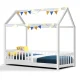 Artiss ROCK Wooden Kids House Bed Frame, Solid Pine, White, Fits Australian Single Mattress, Sturdy & Eco-Friendly