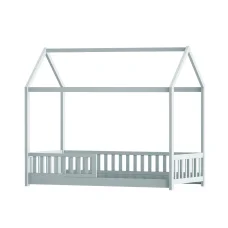 Artiss Wooden Kids Bed Frame, Pine Wood, Light Grey, 198x100x172cm, House Shape, Safe & Sturdy Design, Easy Clean