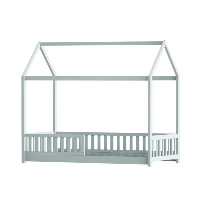 Artiss Wooden Kids Bed Frame, Pine Wood, Light Grey, 198x100x172cm, House Shape, Safe & Sturdy Design, Easy Clean
