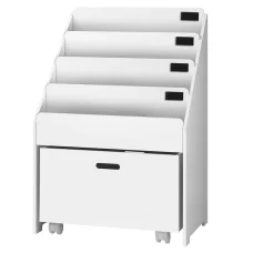 Keezi 4-Tier Kids Bookshelf Storage Organiser with Chalkboard Labels, Removable Box, Eco-Friendly 60x45x92cm White
